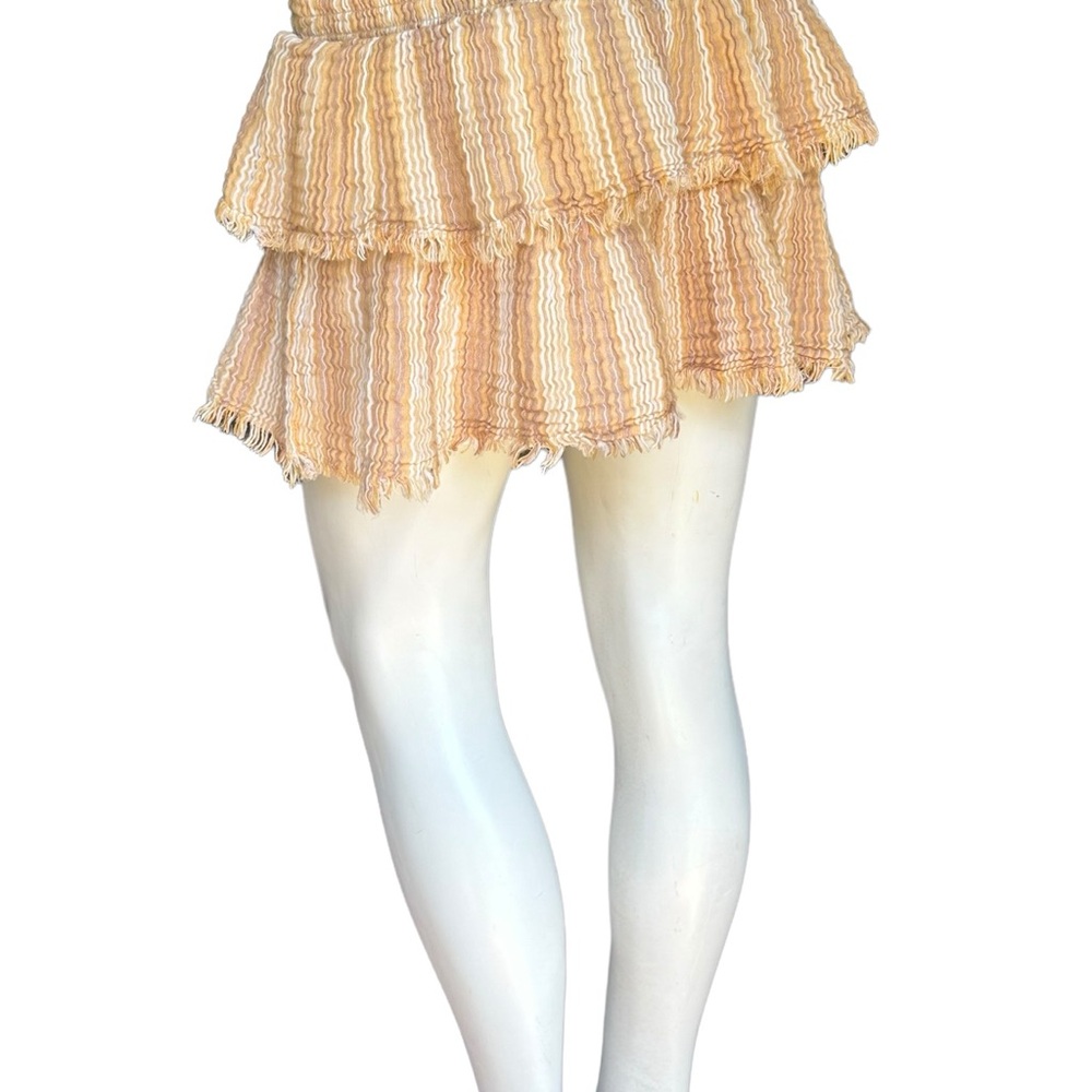 Aerie Muslin Cotton Tan & Brown Neutral Tiered Fringe Mini Skirt Size Large - Picture 10 of 13